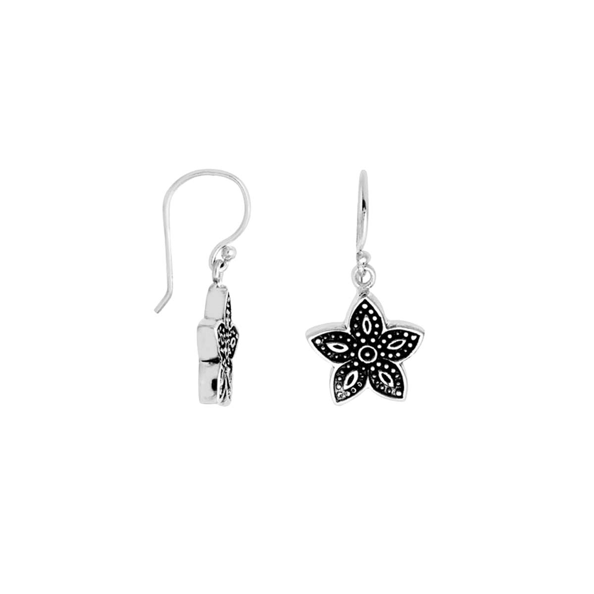 Silver Overlay Over Copper Oxidized Floral Motif Dangle Earrings
