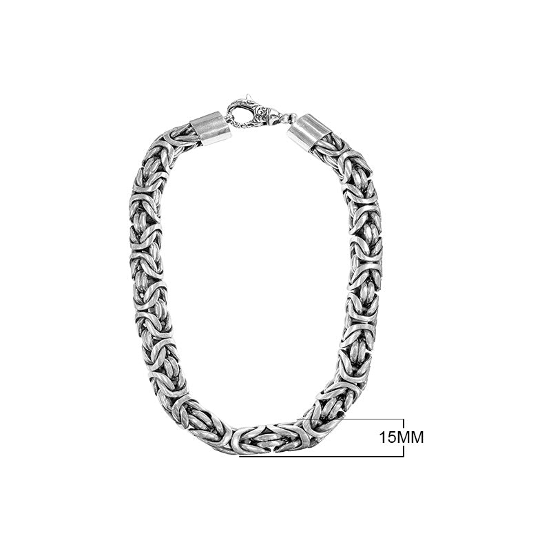 Wholesale bold 15mm sterling silver Byzantine chain necklace, handcrafted in Bali with secure hook clasp
