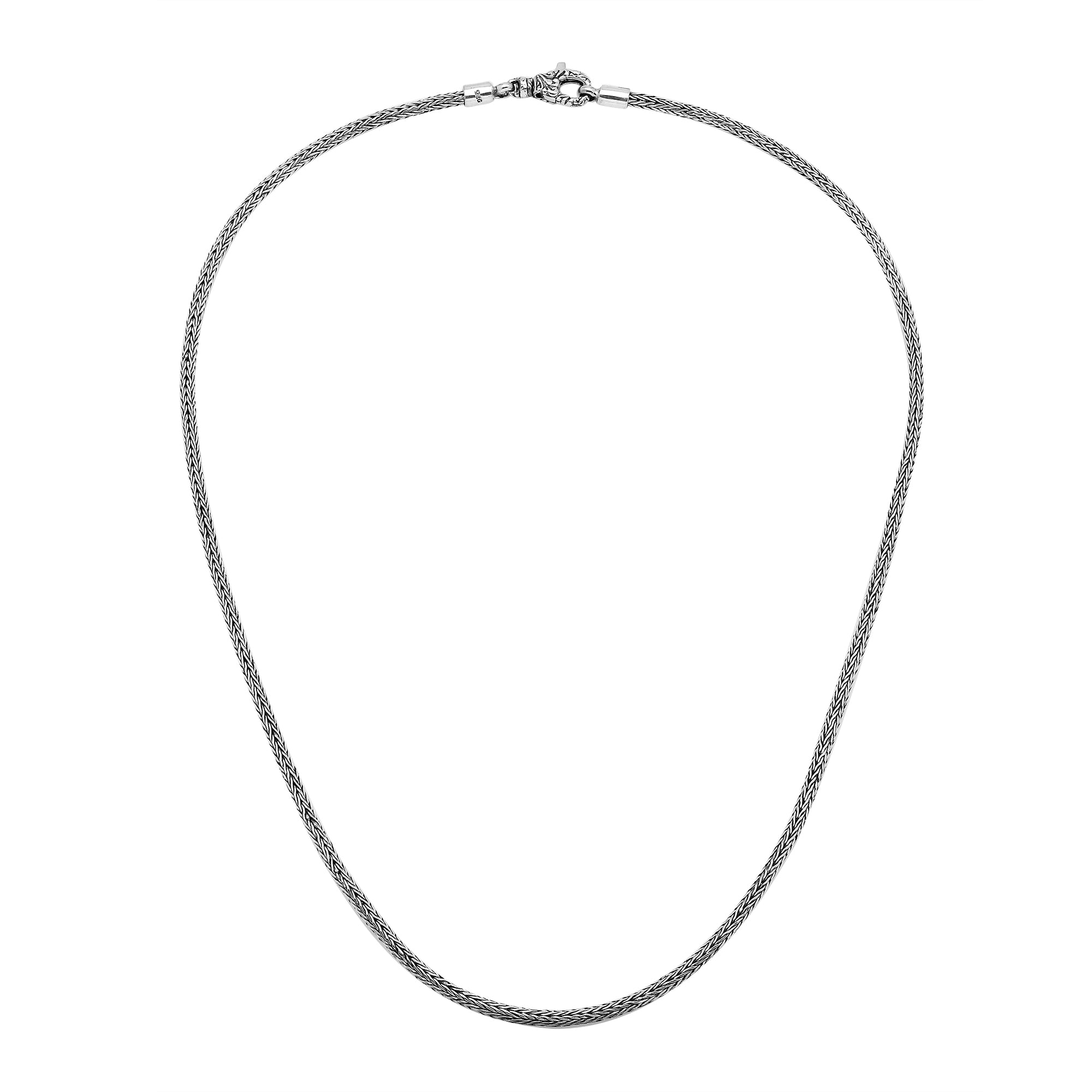 Sterling silver 3Mm Tulang Naga  chain necklace with Balinese hook clasp, unisex jewelry wholesale