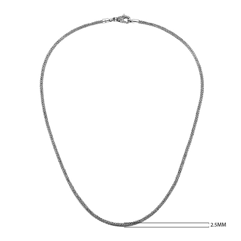 Sterling silver 2.5mm Balinese chain necklace with handwoven design and hook clasp