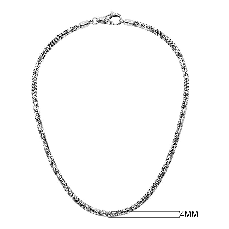 Sterling silver 4MM Tulang Naga  chain necklace, handcrafted unisex Bali jewelry wholesale