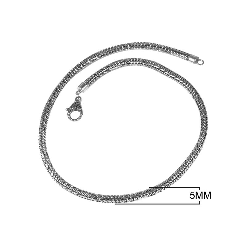 Wholesale sterling silver wheat chain necklace with lobster clasp, polished-oxidized finish, handcrafted in Bali.