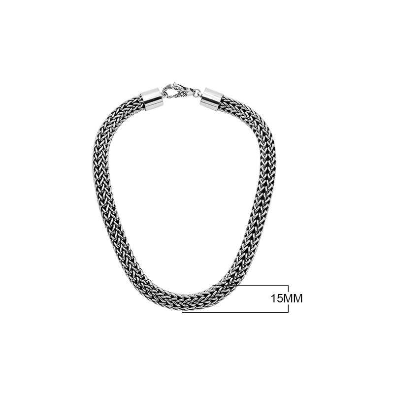 Sterling silver 15mm heavy Balinese chain necklace with bold woven design