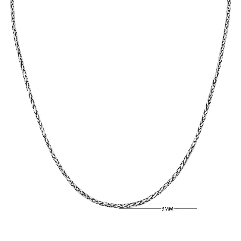 Sterling silver 3MM wheat chain necklace, handcrafted Bali jewelry wholesale