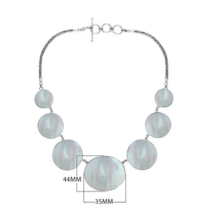 Wholesale sterling silver Mother of Pearl statement necklace with Balinese handcrafted design.