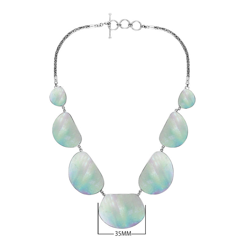 Wholesale sterling silver freeform Mother of Pearl necklace with Balinese handcrafted design.