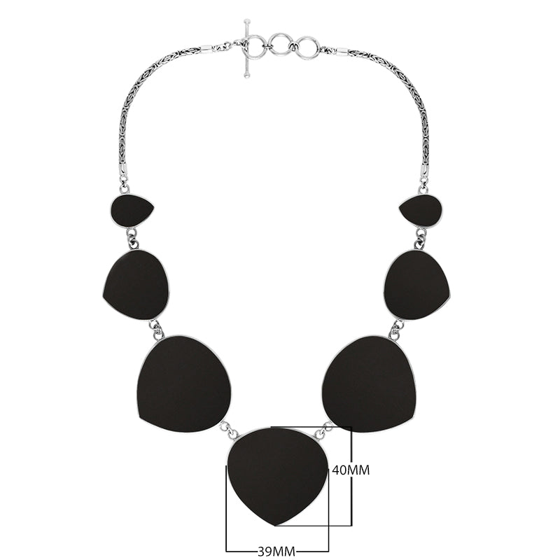 Wholesale sterling silver heart-shape black shell necklace with Balinese handcrafted design.