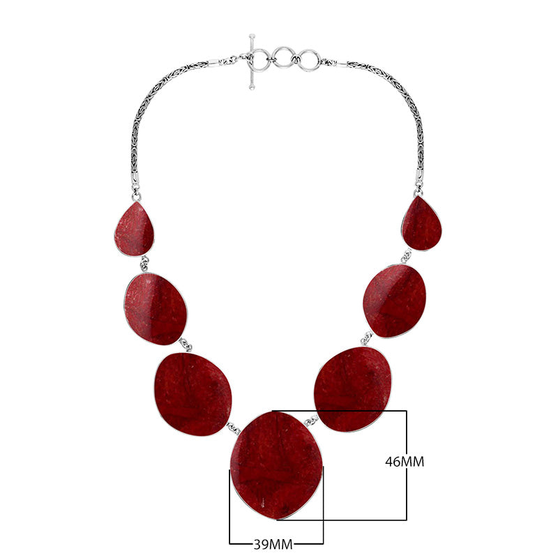 Wholesale sterling silver oval coral necklace with Balinese handcrafted design.