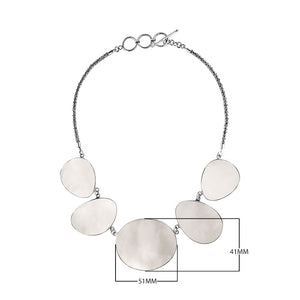 Sterling silver necklace with oval Mother of Pearl shell links, polished artisan finish.