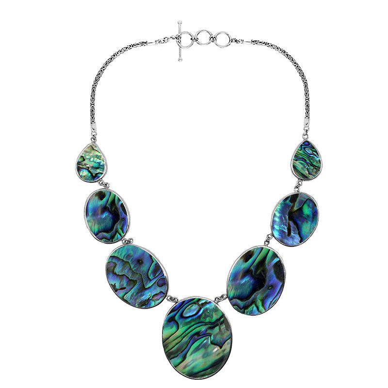 Wholesale 925 sterling silver abalone shell statement necklace with oval stations