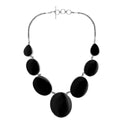 Wholesale black shell necklace in 925 sterling silver with oval and teardrop shell panels, handcrafted in Bali