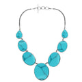 Wholesale turquoise shell necklace in 925 sterling silver with oval and teardrop shell panels, handcrafted in Bali