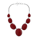 Wholesale red coral necklace in 925 sterling silver with oval and teardrop coral panels, handcrafted in Bali