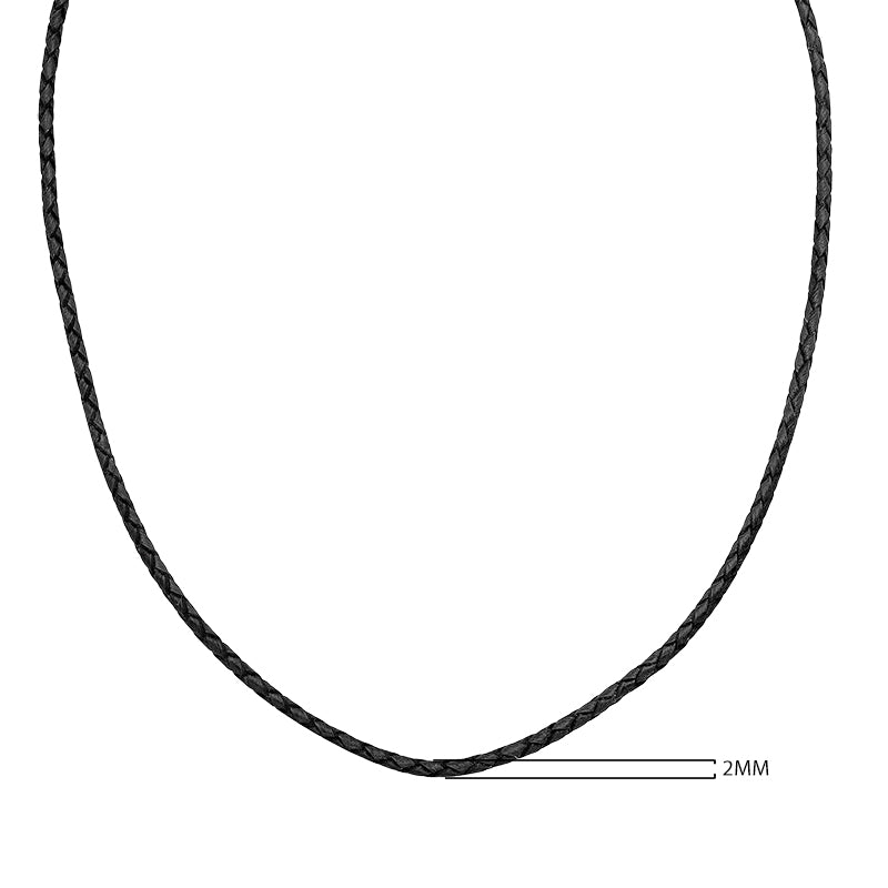 Wholesale black braided leather necklace cord with sterling silver clasp, handcrafted in Bali
