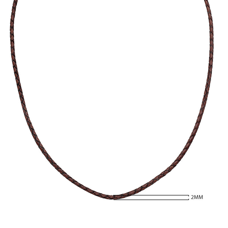 Wholesale brown braided leather necklace cord with sterling silver clasp, handcrafted in Bali