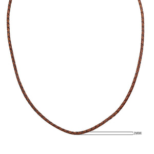 Wholesale cognac brown braided leather necklace cord with sterling silver clasp, handcrafted in Bali