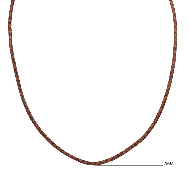 Wholesale cognac brown braided leather necklace cord with sterling silver clasp, handcrafted in Bali