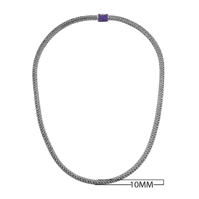 Wholesale sterling silver woven chain necklace with amethyst quartz accent, handcrafted in Bali