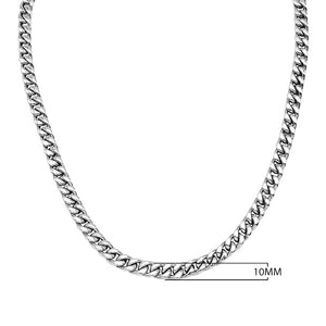 Sterling silver Cuban link chain necklace with black cubic zirconia clasp detail and polished finish.