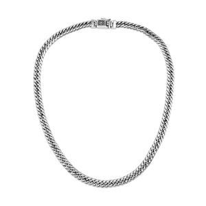 Wholesale sterling silver woven chain necklace with oxidized-polished finish and Balinese clasp, handcrafted in Bali