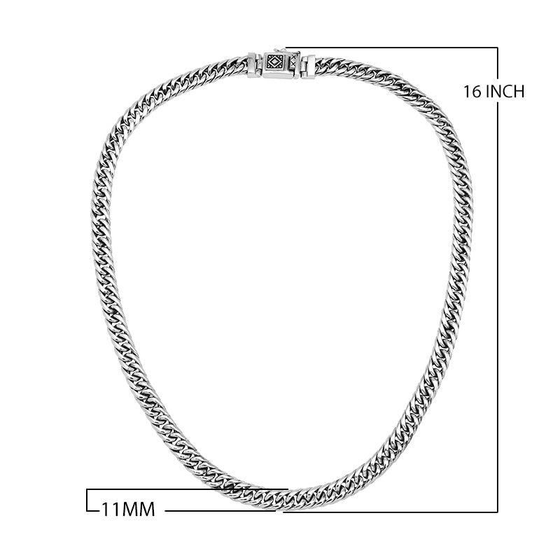 Wholesale sterling silver woven chain necklace with oxidized-polished finish and Balinese clasp, handcrafted in Bali