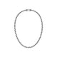 Sterling silver round box link chain necklace featuring uniform geometric links, oxidized detailing, polished surfaces, and a decorative push clasp handcrafted in Bali.
