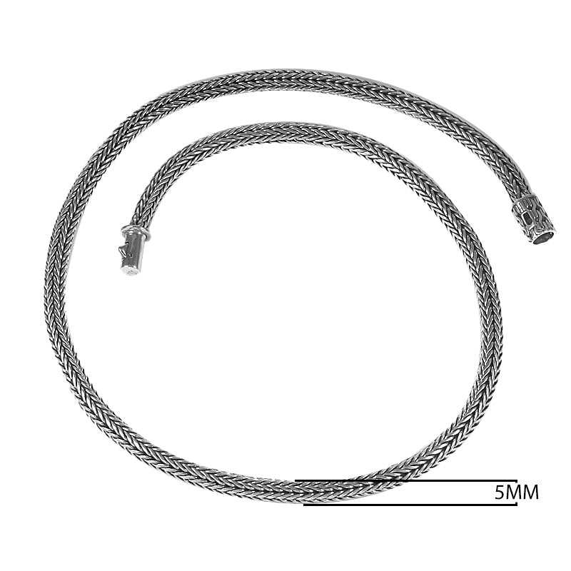 Wholesale sterling silver wheat chain necklace with oxidized-polished finish and clasp, handcrafted in Bali.