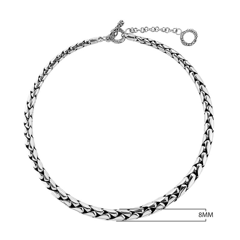Wholesale sterling silver graduated necklace with polished-oxidized finish and adjustable toggle clasp, handcrafted in Bali.