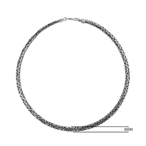 Wholesale sterling silver woven chain necklace with polished-oxidized finish and lobster clasp, handcrafted in Bali.