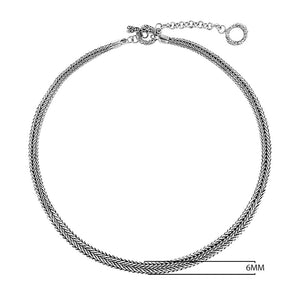 Wholesale sterling silver wheat chain necklace with oxidized-polished finish and artisan clasp, handcrafted in Bali.