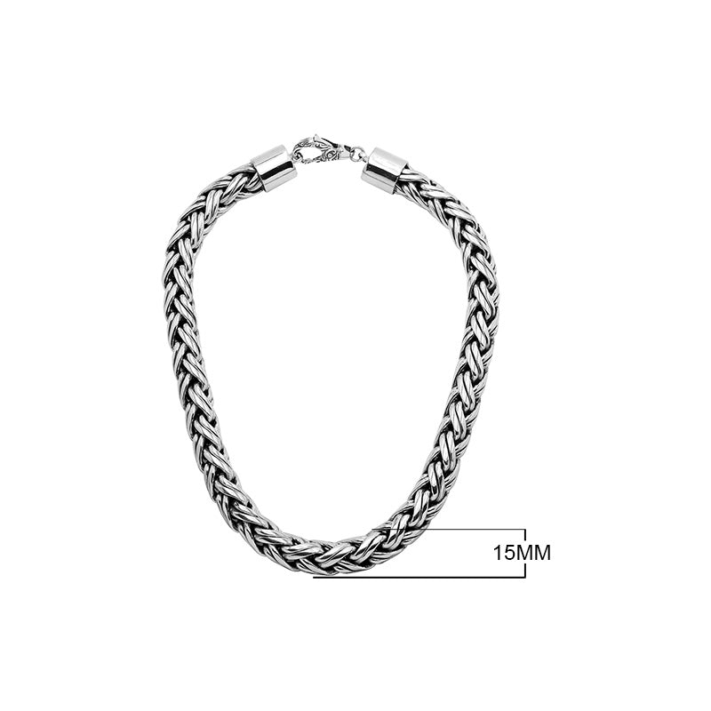 Wholesale 15MM Sterling Silver Woven Chain with Hook Clasp – Bali