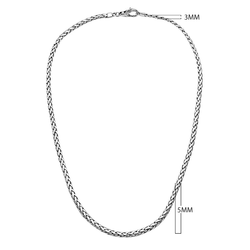 925 Sterling Silver 3x5MM woven chain necklace with lobster lock clasp handcrafted in Bali