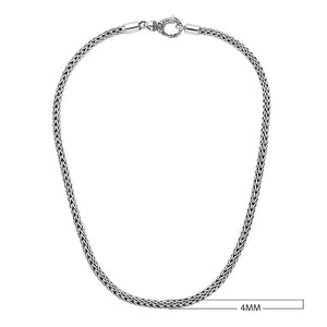 925 Sterling Silver 4MM woven chain necklace with lobster lock clasp handcrafted in Bali
