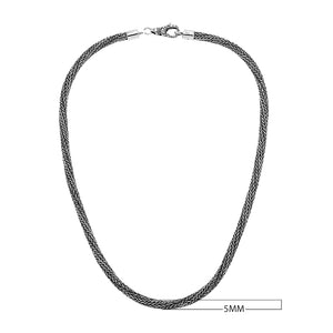 925 Sterling Silver 5MM woven chain necklace with lobster lock clasp handcrafted in Bali