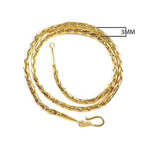 18K Gold Overlay 3MM Bali Wheat Chain Necklace with Hook Lock wholesale jewelry