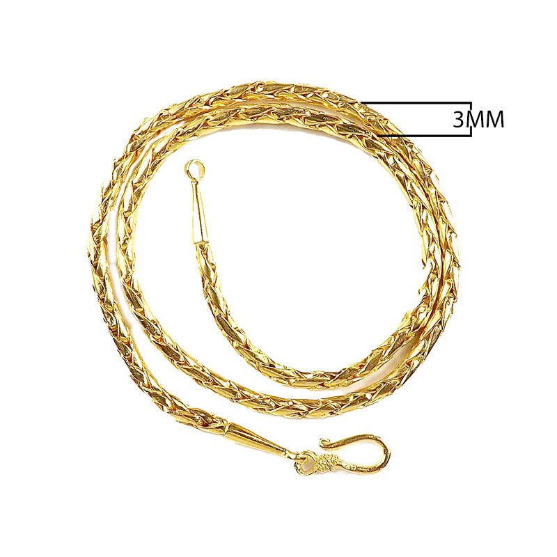 18K Gold Overlay 3MM Bali Wheat Chain Necklace with Hook Lock wholesale jewelry