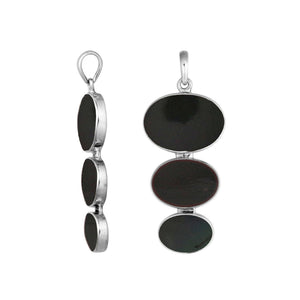 Sterling silver triple oval black shell pendant, handcrafted Bali jewelry available for wholesale purchase.