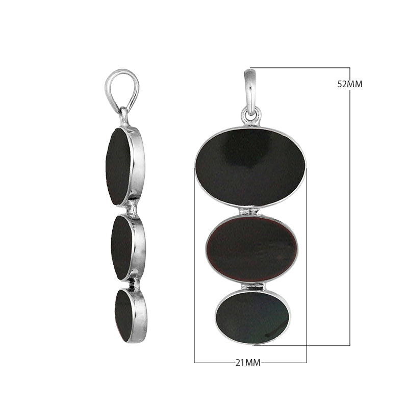 Sterling silver triple oval black shell pendant, handcrafted Bali jewelry available for wholesale purchase.