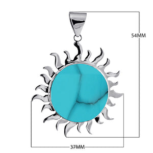 Sterling silver sun pendant with round Turquoise Shell, handcrafted Bali jewelry available for wholesale purchase.