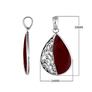 Wholesale sterling silver teardrop pendant with Red Coral, handcrafted Bali filigree 925 silver jewelry for bulk orders