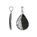 Wholesale sterling silver teardrop pendant with Black Shell, handcrafted Bali filigree 925 silver jewelry for bulk orders