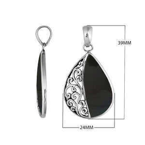 Wholesale sterling silver teardrop pendant with Black Shell, handcrafted Bali filigree 925 silver jewelry for bulk orders