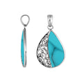 Wholesale sterling silver teardrop pendant with natural Turquoise shell, handcrafted Bali filigree 925 silver jewelry for bulk orders