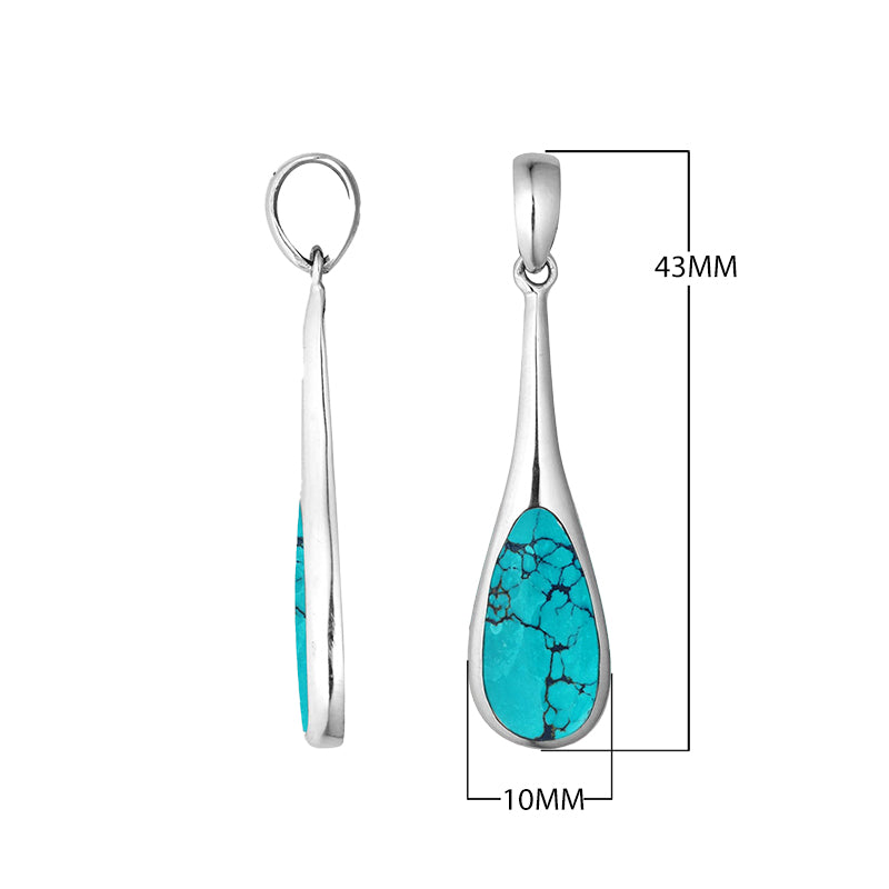 Wholesale sterling silver teardrop pendant with turquoise shell inlay, handcrafted Bali 925 silver jewelry for bulk orders