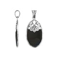 Wholesale sterling silver oval pendant with genuine black shell inlay and ornate Balinese filigree detailing, handcrafted in Bali.