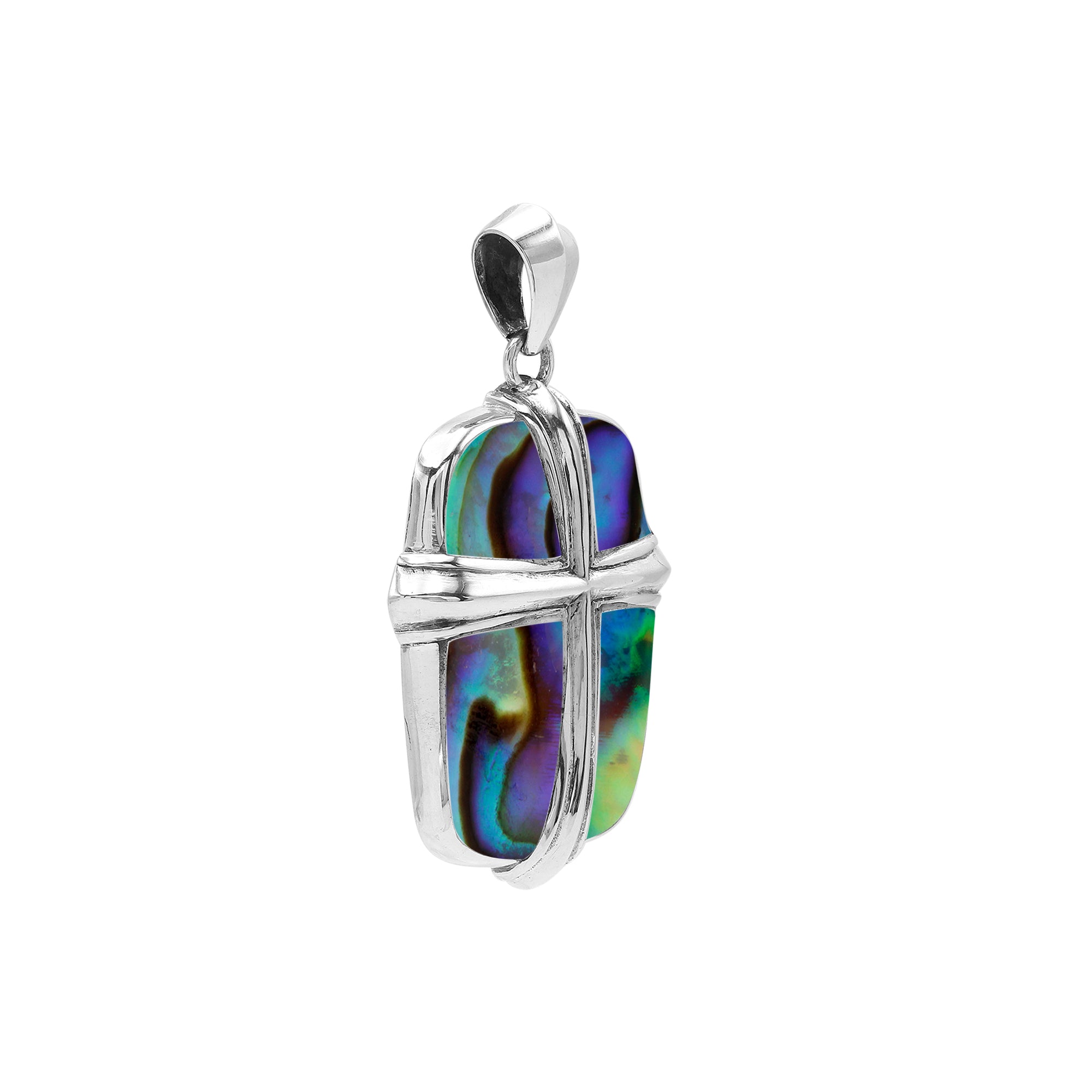 Wholesale sterling silver cross pendant with genuine abalone shell inlay, handcrafted Bali artisan jewelry for bulk buyers.