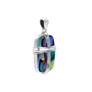 Wholesale sterling silver cross pendant with genuine abalone shell inlay, handcrafted Bali artisan jewelry for bulk buyers.