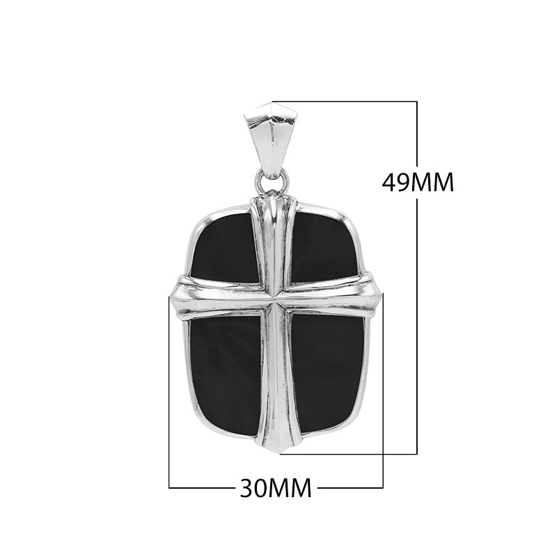 Wholesale sterling silver cross pendant with glossy black shell inlay, handcrafted Bali artisan jewelry for bulk buyers.