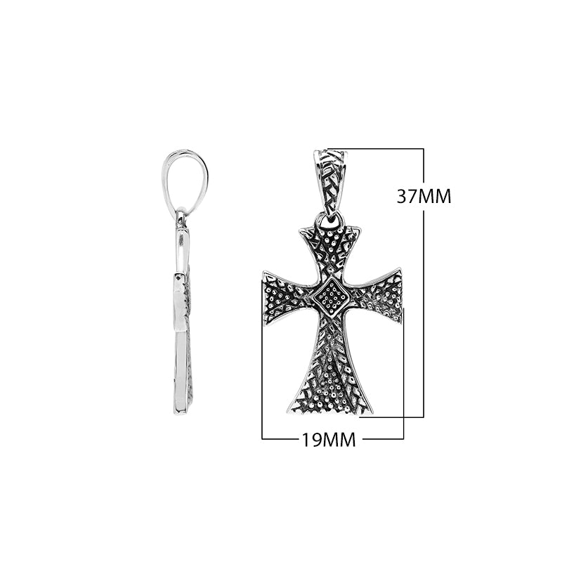 Wholesale sterling silver cross pendant with textured patterns and oxidized finish, handcrafted Bali artisan jewelry for bulk buyers.