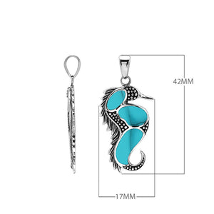 Wholesale sterling silver seahorse pendant with turquoise inlay, handcrafted Bali jewelry for resellers.